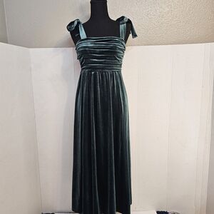 Nwt Blu Pepper Green Velvet Tie-strap Pleated Midi Dress Sz Small Whimsical I542